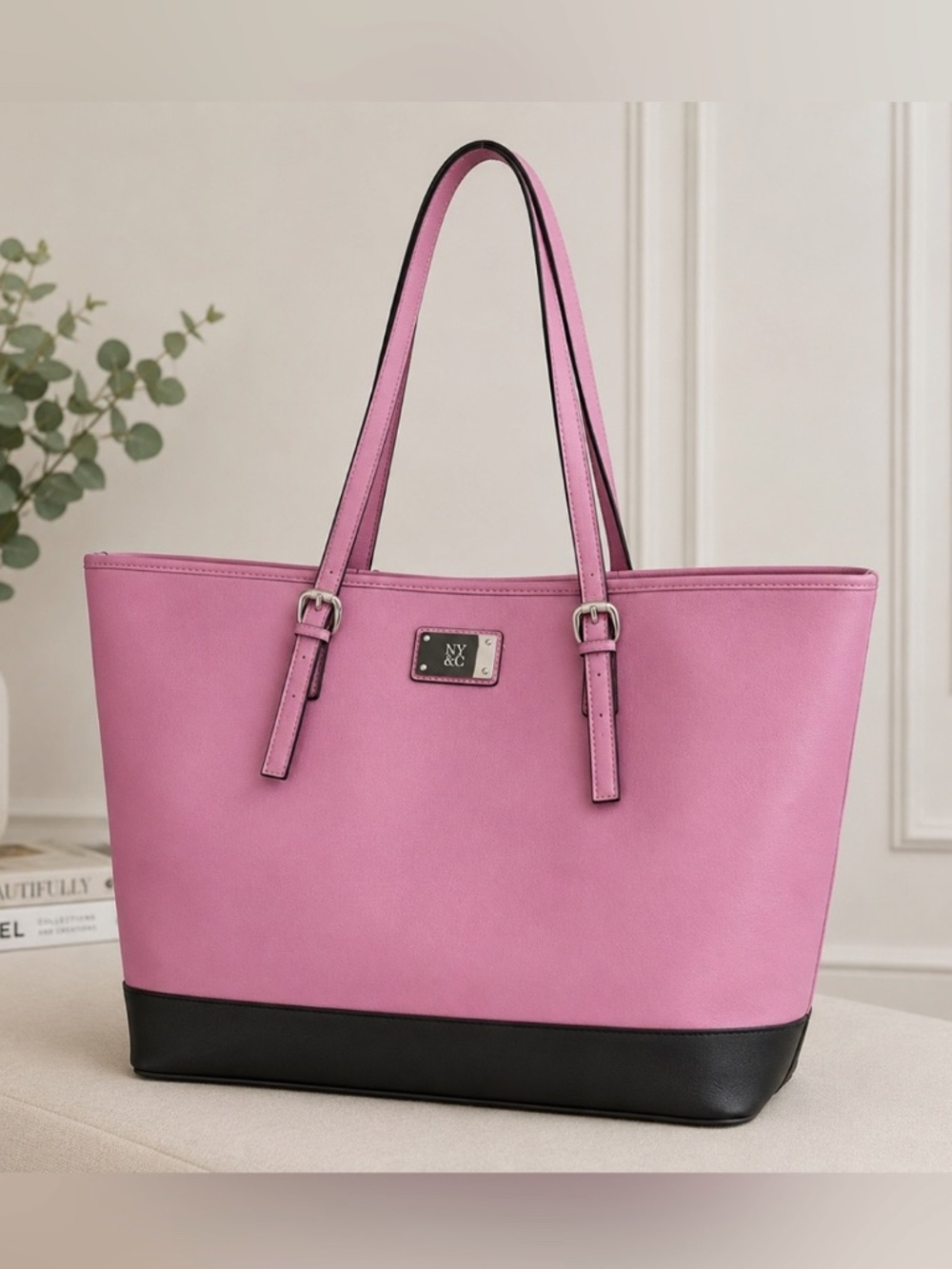 New York & Company Structured Pink/Black Tote Bag - NY&C Tote